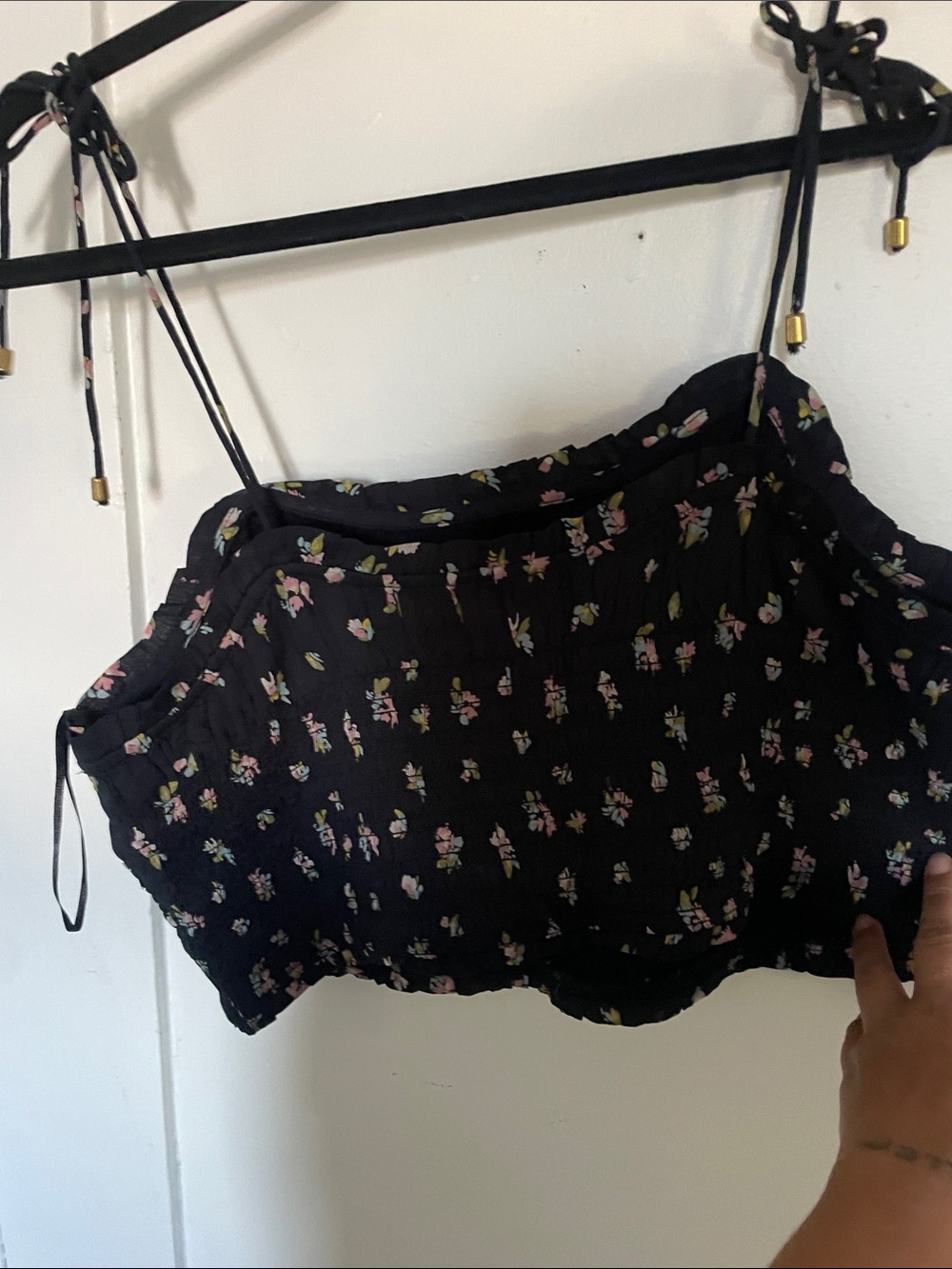 Free People Black Floral Smocked Crop Top - Picture 7 of 7